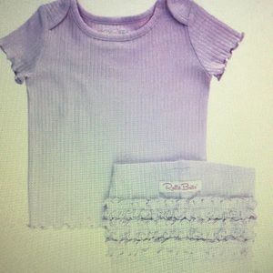 Girls ribbed lettuce hem short sleeve pajama set